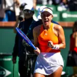 US tennis star Jessica Pegula celebrates her first career win over Belinda Bencic in the Round of 16 at the 2026 Indian Wells Open.