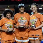 March Madness bracket 2026 team Texas Longhorns players celebrate after defeating the South Carolina Gamecocks during the championship game of the SEC Tournament at Bon Secours Wellness Arena on March 08, 2026 in Greenville, South Carolina.