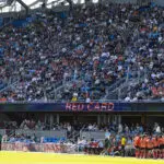 Denver defender Janine Sonis exits the pitch after the Summit captain earned a red card in the 2026 NWSL expansion club's debut match.