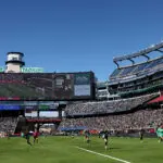 A general view of Gillette Stadium during Boston Legacy FC's inaugural match to kick off the 2026 NWSL season.