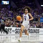 Olivia Miles #5 of the Texas Christian University Horned Frogs drives to the basket in the second round of the 2026 NCAA Women's Basketball Tournament game between University of Washington and Texas Christian University at Schollmaier Arena on March 22, 2026 in Fort Worth, Texas.