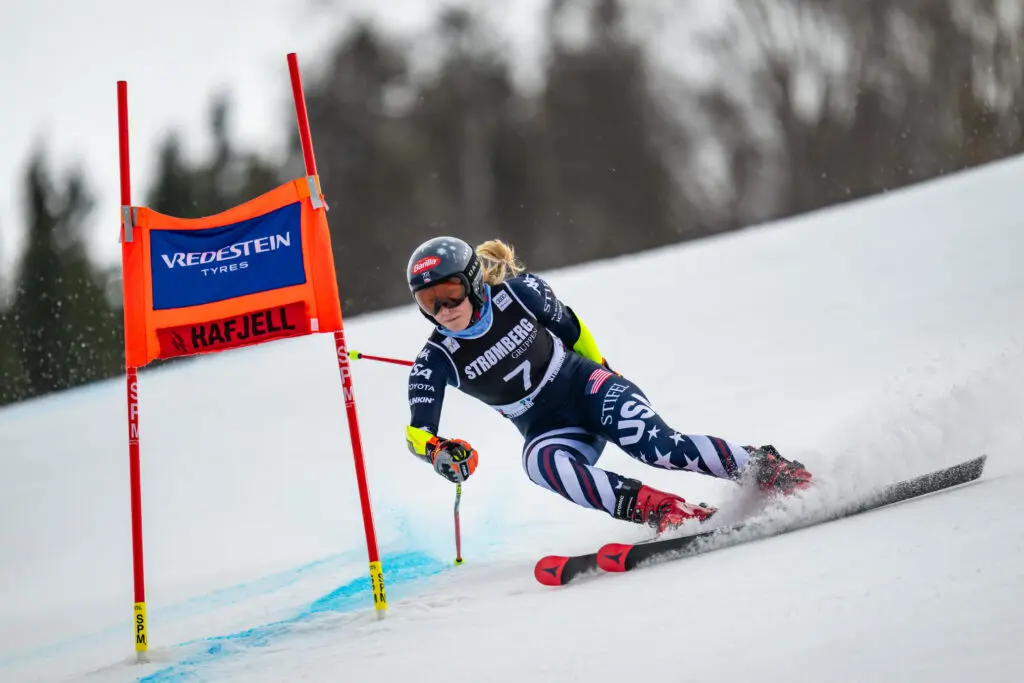 Mikaela Shiffrin of United States in action during the Women's Giant Slalom Run 1 at the Audi FIS Alpine Ski World Cup at Hafjell Alpine Center on March 25, 2026 in Lillehammer, Norway.