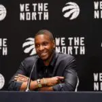 Toronto Tempo investor Masai Ujiri President of the Toronto Raptors speaks during media day on October 2, 2023 in Toronto, Ontario, Canada.