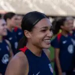 Sophia Smith of the United States smiles during USWNT training at Lynn Family Stadium on October 29, 2024 in Louisville, Kentucky.