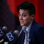 Washington Mystics introduce their new GM Jamila Wideman at a press conference at the District E in the Gallery Place in Washington, DC on February 12, 2025.