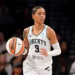 WNBA free agency subject Natasha Cloud #9 of the New York Liberty dribbles the ball against the Chicago Sky during the first half at Barclays Center on August 21, 2025 in New York City.