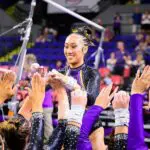 Kailin Chio of the LSU Tigers in action against the Alabama Crimson Tide at the Pete Maravich Assembly Center on March 1, 2026 in Baton Rouge, Louisiana.