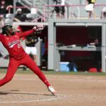 NiJaree Canady #24 of the Texas Tech Red Raiders throws a pitch during the fifth inning against the Houston Cougars at Cougar Softball Stadium on March 7, 2026 in Houston, Texas.