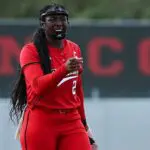NiJaree Canady #24 of the Texas Tech Red Raiders celebrates during the third inning against the Houston Cougars at Cougar Softball Stadium on March 7, 2026 in Houston, Texas.