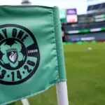 A detail of the corner flag before the NWSL schedule match between Boston Legacy FC and NJ/NY Gotham FC at Gillette Stadium on March 14, 2026 in Foxborough, Massachusetts.