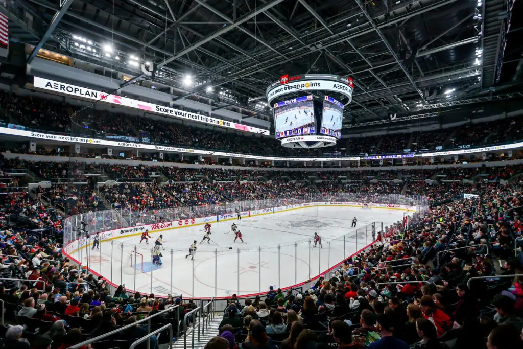 general view of the arena during the second period between the Montréal Victoire and the Ottawa Charge at Canada Life Centre on March 22, 2026 in Winnipeg, Manitoba, Canada.