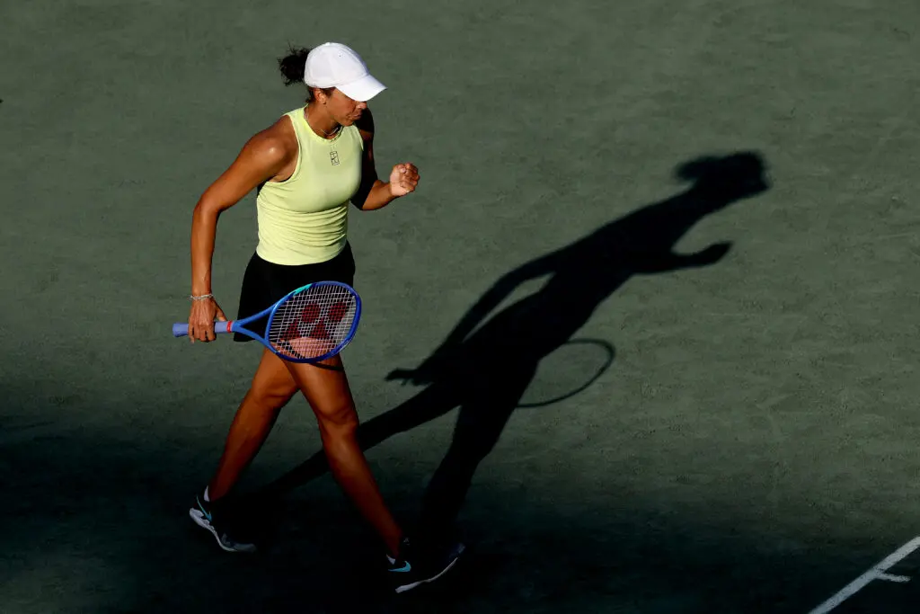 Madison Keys of the United States celebrates match point against Donna Vekic of Croatia during the Credit One Charleston Open at Credit One Stadium on April 1, 2026 in Charleston, South Carolina.