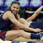 Azzi Fudd #35 of the Connecticut Huskies looks on during an open practice ahead of the 2026 NCAA Women's Basketball Tournament Final Four at Mortgage Matchup Center on April 02, 2026 in Phoenix, Arizona.