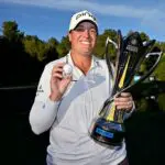 Lauren Coughlin of the United States poses with the winner's trophy after the final round of the Aramco Championship 2026 at Shadow Creek Golf Course on April 05, 2026 in Las Vegas, Nevada. (Photo by David Becker/Getty Images)