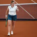 Latvia's Jelena Ostapenko reacts during her match against Romania's Elena-Gabriela Ruse (not pictured) on day 5 of the women's singles match of the WTA-Upper Austria Ladies Linz tennis tournament in Linz, Austria, on April 10, 2026.