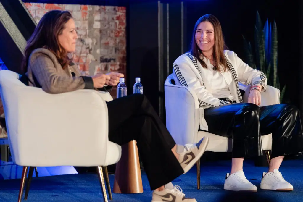 USWNT alum and TNT sports broadcaster Julie Foudy speaks onstage during the 2026 SheBelieves Summit with USA Women's Hockey and Seattle Torrent Hilary Knight at Victory Hall on April 15, 2026 in Seattle, Washington.