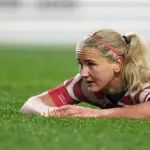 USWNT vs Japan player Lindsey Heaps #10 of United States reacts during the International Friendly match between United States and Japan at Lumen Field on April 14, 2026 in Seattle, Washington.