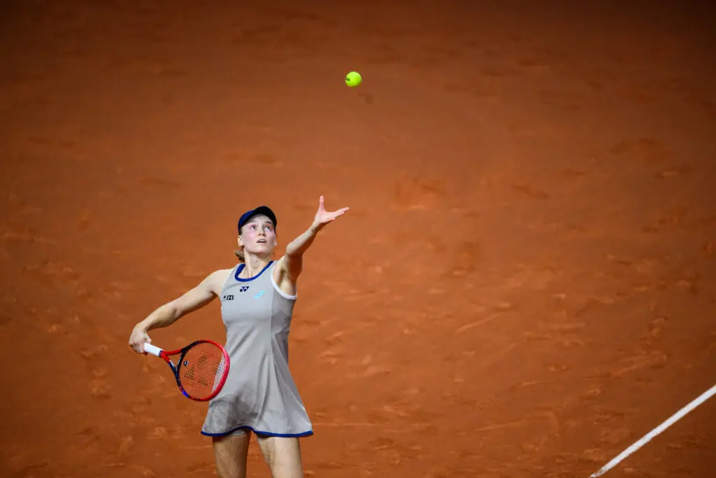 Elena Rybakina of Kazakhstan in action against Diana Shnaider of Russia during the Women’s Singles second round match on day four of the Porsche Tennis Grand Prix 2026 at Porsche Arena on April 16, 2026 in Stuttgart, Germany.