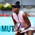 Madrid Open 2026 contender Venus Williams of the United States in action against Kaitlin Quevedo of Spain in the first round on Day Two of the Mutua Madrid Open at La Caja Magica on April 21, 2026 in Madrid, Spain.