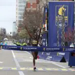 Boston Marathon 2026 results winner Sharon Lokedi of Kenya crosses the finish line to win the 130th Boston Marathon Women's division in a time of 2:18:51 on April 20, 2026 in Boston, Massachusetts.