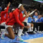 Angel Reese #5 of the Atlanta Dream celebrates during the second half against the Chicago Sky on April 29, 2026 at Wintrust Arena in Chicago, Illinois.
