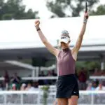 Nelly Korda of the United States celebrates after winning The Chevron Championship 2026 at Memorial Park Golf Course on April 26, 2026 in Houston, Texas.