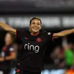 Sophia Wilson #9 of Portland Thorns FC celebrates after scoring the team's second goal during the NWSL match between Portland Thorns FC and San Diego Wave FC at Providence Park on April 29, 2026 in Portland, Oregon.