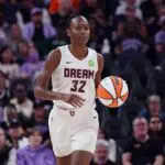WNBA offseason moves 2026 subject and former Atlanta Dream guard Shatori Walker-Kimbrough (32) dribbles upcourt against the Golden State Valkyries in the fourth quarter at Chase Center.