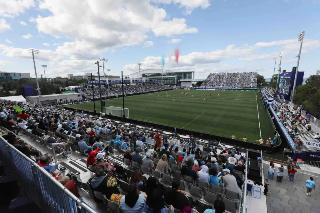 An announced crowd of 10,127 watch the second half of a match between Chicago Stars FC and the Orlando Pride at Northwestern Medicine Field at Martin Stadium ahead of the vote on the NWSL schedule calendar change.
