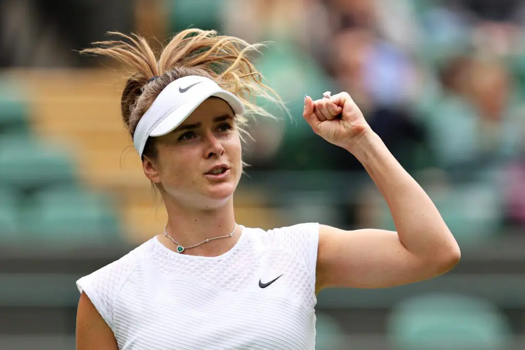 Elina Svitolina of Ukraine celebrates a point in her match.