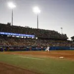 A general view of Devon Park stadium is seen during game one of the Division I Softball Championship held at Devon Park on June 5, 2024 in Oklahoma City, Oklahoma.
