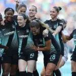 Rose Lavelle #16 of NJ/NY Gotham FC celebrates after scoring the team's second goal during the NWSL match between NJ/NY Gotham FC and Racing Louisville at Sports Illustrated Stadium on October 19, 2025 in Harrison, New Jersey ahead of the 2026 Concacaf W Champions Cup.