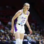 Cameron Brink #22 of the Los Angeles Sparks looks on during the second half of a pre-season game against the Nigerian National Women's Team at Viejas Arena at San Diego State University on April 25, 2026 in San Diego, California.