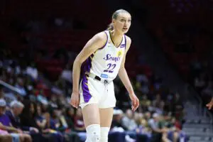 Cameron Brink #22 of the Los Angeles Sparks looks on during the second half of a pre-season game against the Nigerian National Women's Team at Viejas Arena at San Diego State University on April 25, 2026 in San Diego, California.
