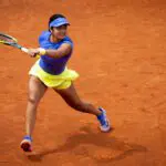 Alexandra Eala of the Philippines in action against Magdalena Frech of Poland during the first round on Day Two of the Internazionali BNL D'Italia at Foro Italico on May 06, 2026 in Rome, Italy.