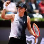 Iga Swiatek of Poland in action against Jessica Pegula of the United States in the 2026 Italian Open quarter-final.