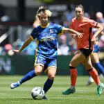 Mina Tanaka of Utah Royals shoots during the NWSL match between Bay FC and Utah Royals at PayPal Park.