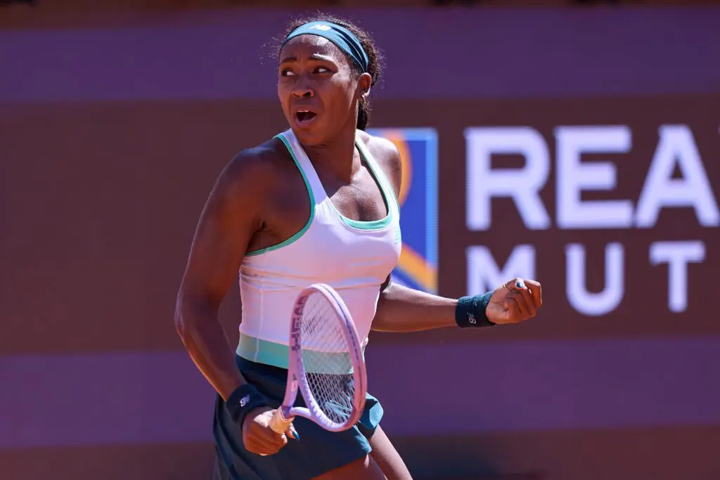 Coco Gauff of the United States celebrates during her single match against Iva Jovic of the United States during the Internazionali BNL D'Italia 2026 at Foro Italico on May 11, 2026 in Rome, Italy.