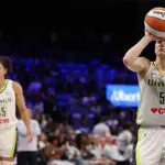 Paige Bueckers #5 of the Dallas Wings shoots a free throw during the second half against the Minnesota Lynx at College Park Center on May 14, 2026 in Arlington, Texas.