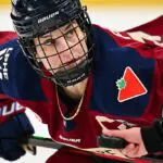 Marie-Philip Poulin #29 of the Montréal Victoire takes a second period faceoff against the Ottawa Charge in Game One of the PWHL Walter Cup Final at Place Bell on May 14, 2026 in Laval, Quebec, Canada.