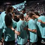 The NY Liberty huddle up before the game against the Dallas Wings on May 24, 2026 at Barclays Center Arena in Brooklyn, New York ahead of the Mercury vs Liberty prediction game.