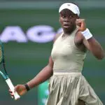 Victoria Mboko (CAN) reacts after winning her second round match against Kimberly Birrell (AUS) in the BNP Paribas Open at the Indian Wells Tennis Garden.