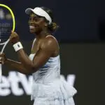 Sloane Stephens (USA) celebrates after match point against Jen Brady (USA) (not pictured) on day three of the 2026 Miami Open at Hard Rock Stadium.