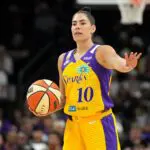 Los Angeles Sparks guard Kelsey Plum (10) calls out the play against.