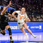 Connecticut Sun guard Hailey Van Lith (2) dribbles against Golden State Valkyries guard Kaitlyn Chen (2) in the third quarter at Chase Center.