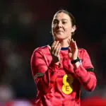 Mary Earps of England acknowledges the fans after her team's victory in the UEFA Women's Nations League 2024/25 Grp A3 MD3 match between England and Belgium at Ashton Gate on April 04, 2025 in Bristol, England.