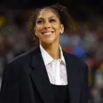 Candace Parker is recognized as a Naismith Hall of Fame Inductee before the Final Four of the 2026 NCAA Men's Basketball Tournament at Lucas Oil Stadium on April 04, 2026 in Indianapolis, Indiana ahead of her 2026 Women's Basketball Hall of Fame induction.