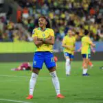 Kerolin of Brazil celebrates after scoring the team's fourth goal during the FIFA Series 2026 match between Brazil and Korea Republic.
