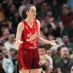 Caitlin Clark #22 of the Indiana Fever reacts after a foul was called during the first half of the Fever vs Fire Portland WNBA game at Moda Center on May 30, 2026 in Portland, Oregon.