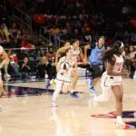 Georgia Amoore #8 of the Washington Mystics dribbles the ball during the game against the Chicago Sky on June 2, 2026 at CareFirst Arena in Washington, D.C.